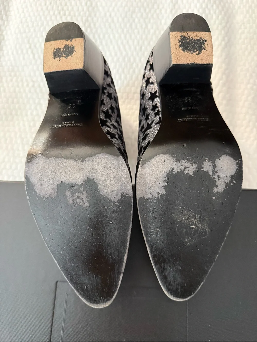 Yves Saint Laurent Silver and Black Star-Print Ankle Boots
